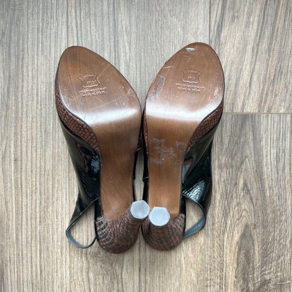 Stuart Weitzman Black Patent Leather Slingback Heels | 10.5 - Picture 9 of 12